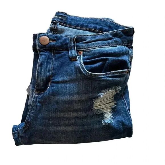 STS Blue Distressed Mid Rise Straight Leg Capri Jeans Denim Junior Pants SZ 7 - Picture 8 of 13